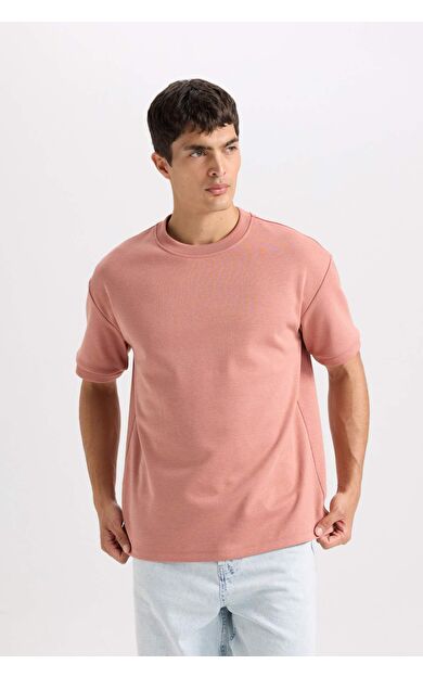 DeFacto Oversize Geniş Kalıp Bisiklet Yaka Basic Düz Kısa Kollu Tişört B6494AX25SPPN471