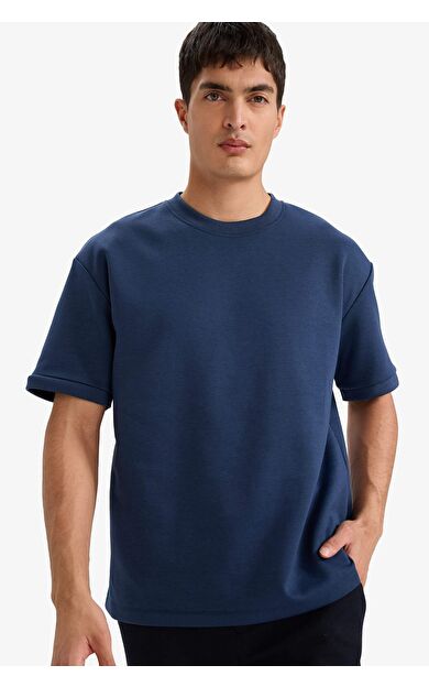 Oversıze Bisiklet Yaka Kısa Kollu Tişört