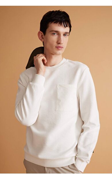 DeFacto Regular Fit Bisiklet Yaka Dokulu Sweatshirt