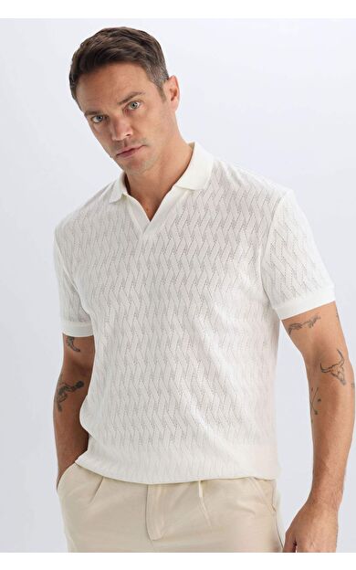 DeFacto Regular Fit Kısa Kollu Örgü Görünümlü Polo Tişört B6536AX25SPWT32