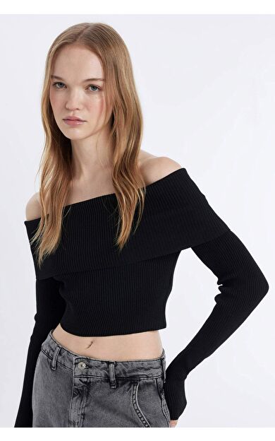 DeFacto DeFactoFit Coool Slim Fit Açık Omuz Kazak