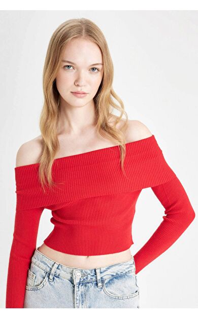 DeFacto DeFactoFit Coool Slim Fit Açık Omuz Kazak