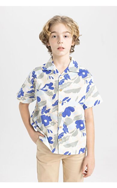DeFacto Erkek Çocuk Oversize Fit Desenli Viskon Kısa Kollu Gömlek