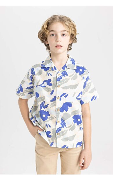 DeFacto Erkek Çocuk Oversize Fit Desenli Viskon Kısa Kollu Gömlek