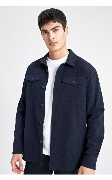 DeFacto Regular Fit Polo Yaka Gofre Dokulu Gömlek Ceket B6682AX24SPNV106