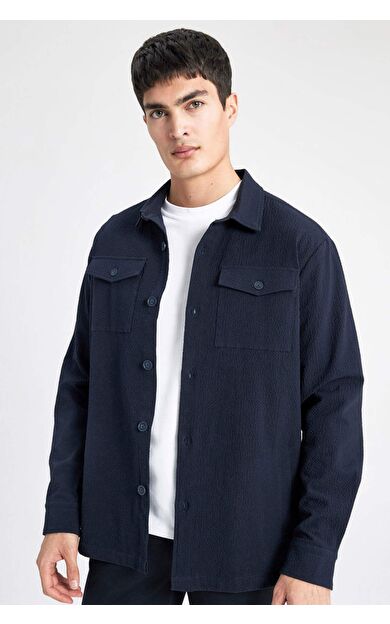 DeFacto Regular Fit Polo Yaka Gofre Dokulu Gömlek Ceket B6682AX24SPNV106
