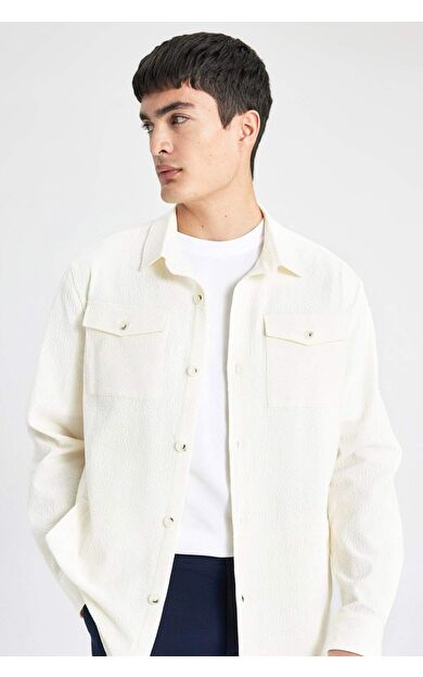 DeFacto Regular Fit Polo Yaka Gofre Dokulu Gömlek Ceket B6682AX24SPWT32