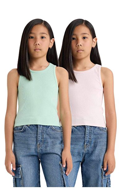 DeFacto Kız Çocuk Bisiklet Yaka Uçak Baskılı 2'li Atlet B6704A825SMPN447