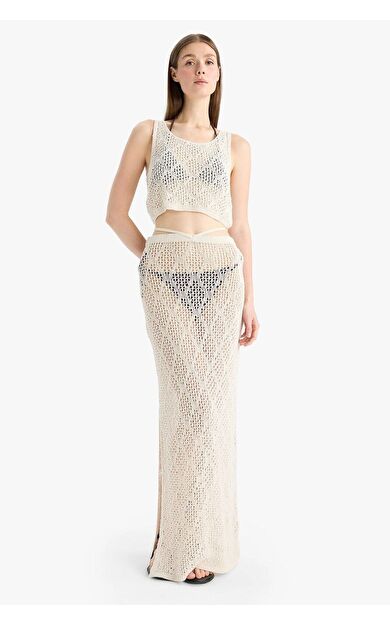 DeFacto Regular Fit Ajurlu Triko Maxi Plaj Eteği-Fall in Love
