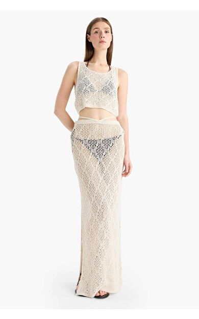 DeFacto Regular Fit Ajurlu Triko Maxi Plaj Eteği-Fall in Love