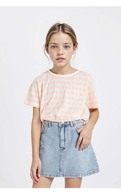 DeFactoFit Kız Çocuk Bisiklet Yaka Çizgili Kısa Kollu Tişört B7180A824SMOG522