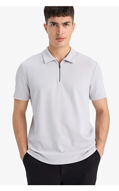 DeFacto Regular Fit Yarım Fermuarlı Pilise Kısa Kollu Polo Tişört