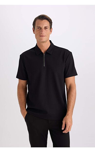 DeFacto Regular Fit Yarım Fermuarlı Kısa Kollu Pilise Polo Tişört B7355AX25SPBK81