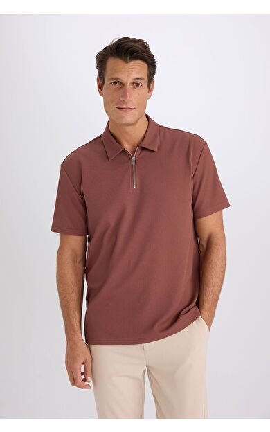 DeFacto Regular Fit Yarım Fermuarlı Kısa Kollu Pilise Polo Tişört B7355AX25SPBN329