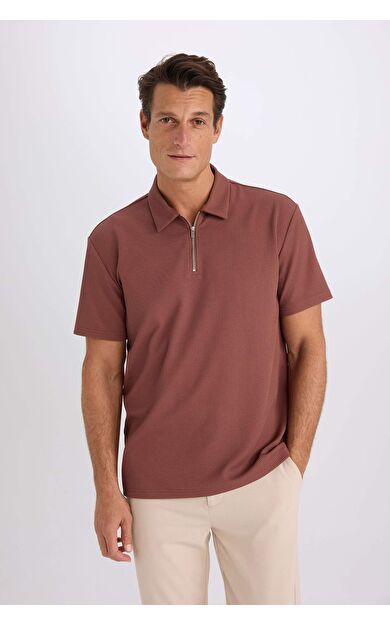 DeFacto Regular Fit Yarım Fermuarlı Kısa Kollu Pilise Polo Tişört B7355AX25SPBN329