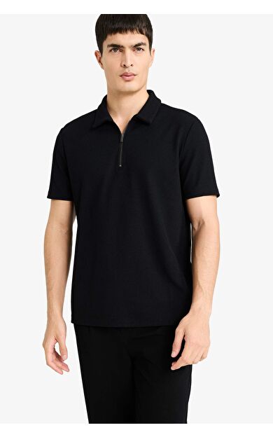 DeFacto Regular Fıt Yarım Fermuarlı Pilise Kısa Kollu Polo Tişört
