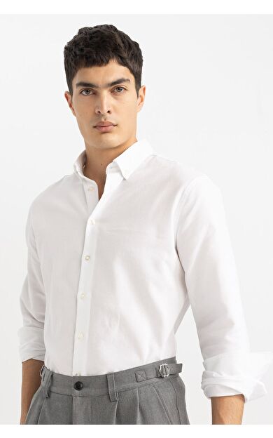 DeFacto Modern Fit Polo Yaka Petek Dokulu Uzun Kollu Gömlek B7383AX24SPWT34