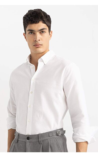 DeFacto Modern Fit Polo Yaka Petek Dokulu Uzun Kollu Gömlek B7383AX24SPWT34