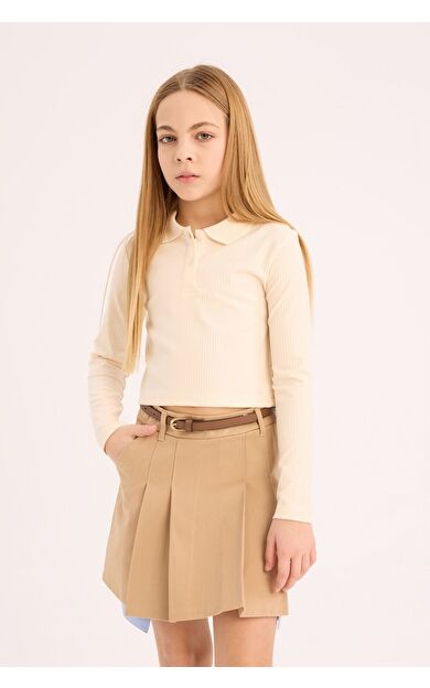 DeFacto Kız Çocuk Slim Fit Dar Kesim Ribana Uzun Kollu Polo Tişört B7407A825SPER134