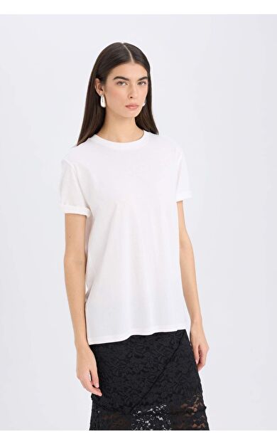 Regular Fit Bisiklet Yaka Basic Düz Penye Kısa Kollu Tişört