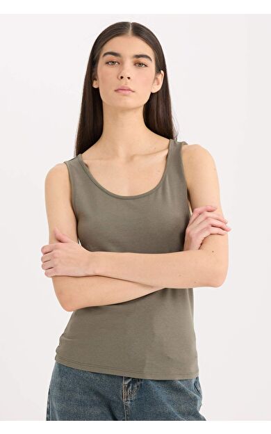 Slim Fit Dar Kesim Basic Düz Yuvarlak Yaka Atlet