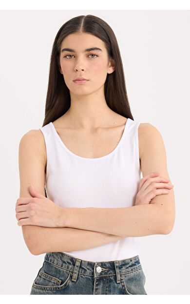 DeFacto Slim Fit Dar Kesim Basic Düz Yuvarlak Yaka Atlet B7432AX25SPWT34