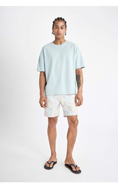 DeFacto Regular Fit Desenli Kısa Boy Deniz Şortu