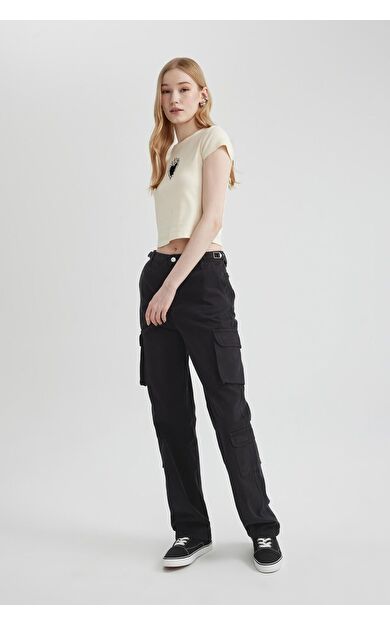 DeFacto DeFactoFit Coool Straight Fit Kargo Gabardin Pantolon B7611AX24SPBK27