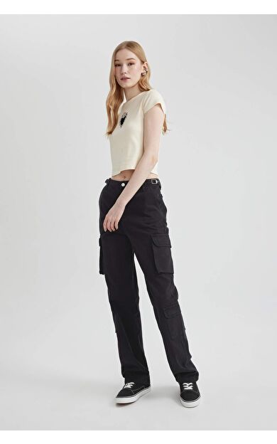 DeFacto DeFactoFit Coool Straight Fit Kargo Gabardin Pantolon B7611AX24SPBK27