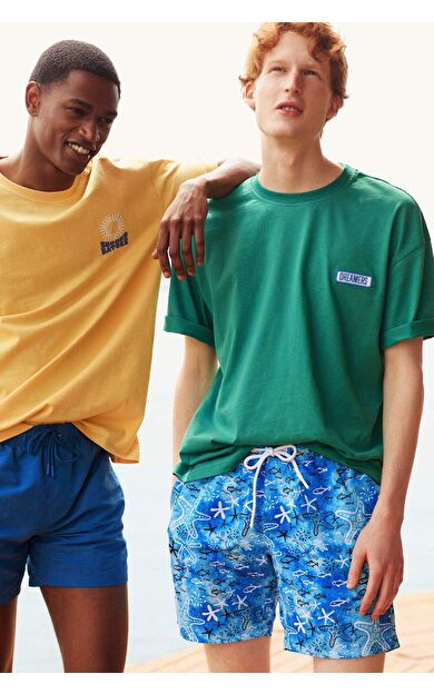 DeFacto Regular Fit Desenli File Astarlı Kısa Boy Deniz Şortu B7631AX24HSTR111