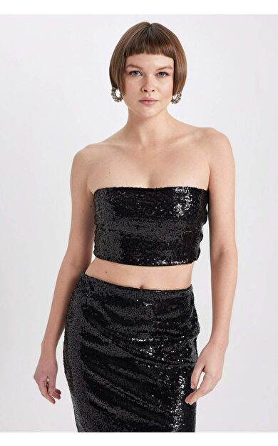 DeFacto Slim Fit Straplez Payetli Kumaş Atlet
