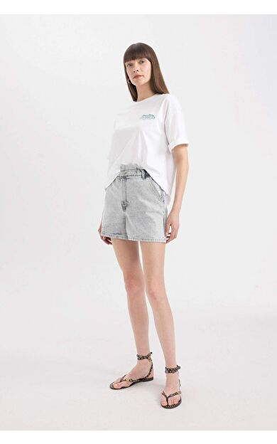 DeFactoFit Paperbag Yüksek Bel Katlamalı Paça Jean Şort