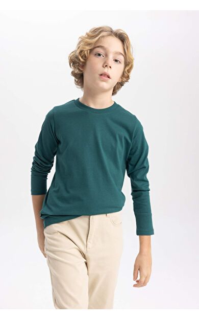 DeFacto Erkek Çocuk Regular Fit Bisiklet Yaka Uzun Kollu Tişört B7771A8NSGN516