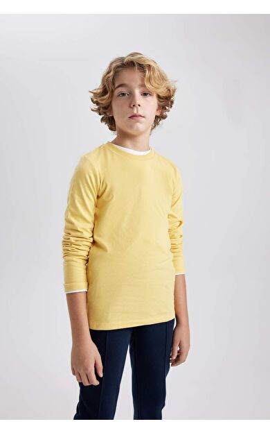 DeFacto Erkek Çocuk Regular Fit Bisiklet Yaka Uzun Kollu Tişört B7771A8NSYL275