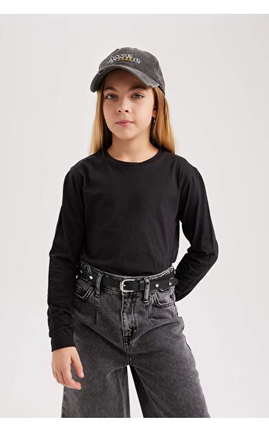 Kız Çocuk Regular Fit Bisiklet Yaka Uzun Kollu Tişört B7785A8NSBK81