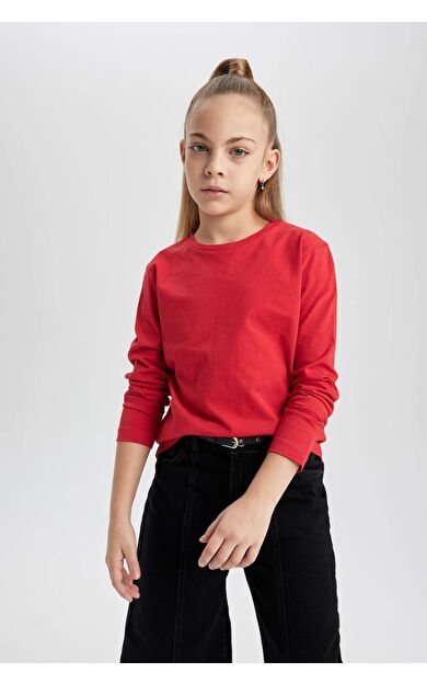 Kız Çocuk Regular Fit Bisiklet Yaka Uzun Kollu Tişört B7785A8NSRD282