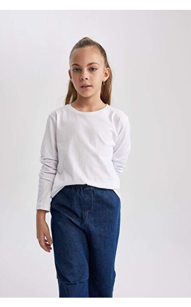 Kız Çocuk Regular Fit Bisiklet Yaka Uzun Kollu Tişört B7785A8NSWT48