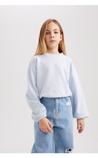 DeFacto Kız Çocuk Regular Fit Bisiklet Yaka Sweatshirt B7788A8NSBE216