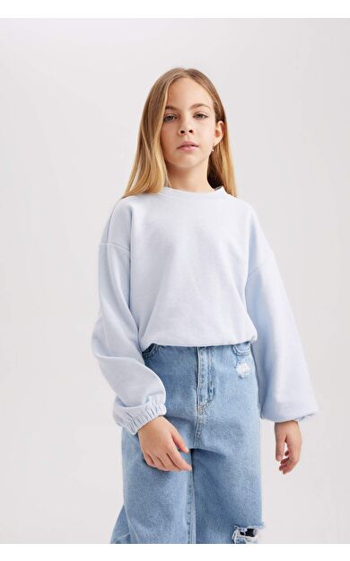 DeFacto Kız Çocuk Regular Fit Bisiklet Yaka Sweatshirt B7788A8NSBE216