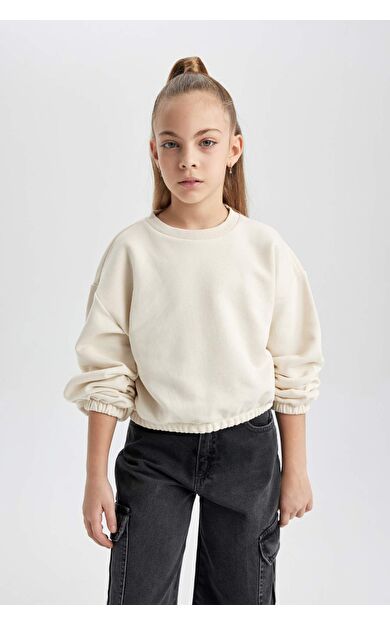 DeFacto Kız Çocuk Regular Fit Bisiklet Yaka Sweatshirt B7788A8NSER233