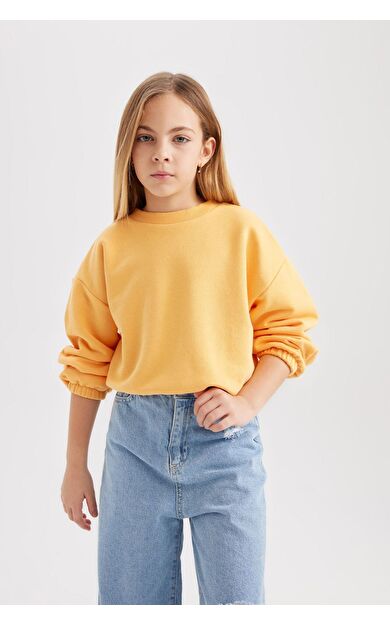 DeFacto Kız Çocuk Regular Fit Bisiklet Yaka Sweatshirt B7788A8NSOG305