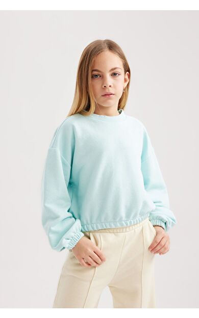 DeFacto Kız Çocuk Regular Fit Bisiklet Yaka Sweatshirt B7788A8NSTR203