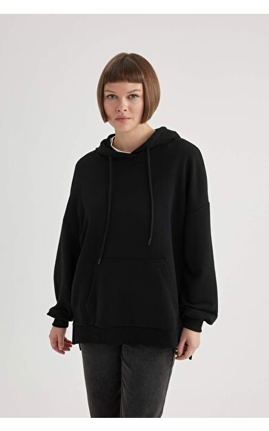 DeFacto Oversize Geniş Kalıp Polo Yaka Sweatshirt B7834AXNSBK81