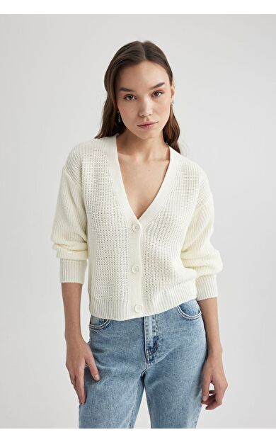 DeFacto Regular Fit V Yaka Hırka