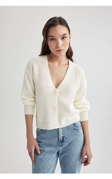 DeFacto Regular Fit V Yaka Hırka