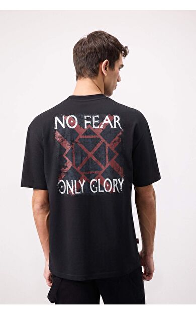 DeFacto Vikings Valhalla Boxy Fit Bisiklet Yaka Baskılı Kısa Kollu Tişört