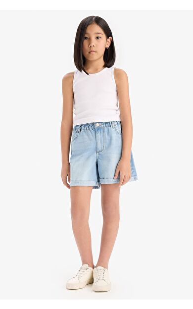 DeFacto Kız Çocuk Paperbag Jean Şort B8113A825SMNM39