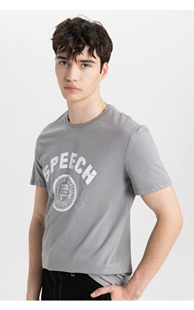 DeFacto Slim Fit Bisiklet Yaka Baskılı Kısa Kollu Tişört B8477AX24SMGR367