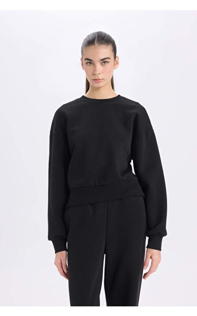 DeFacto DeFactoFit Boxy Fit Bisiklet Yaka Kalın Sweatshirt