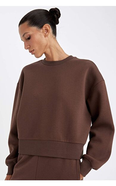 DeFacto Boxy Fit Bisiklet Yaka Kalın Sweatshirt B8568AX24WNBN258